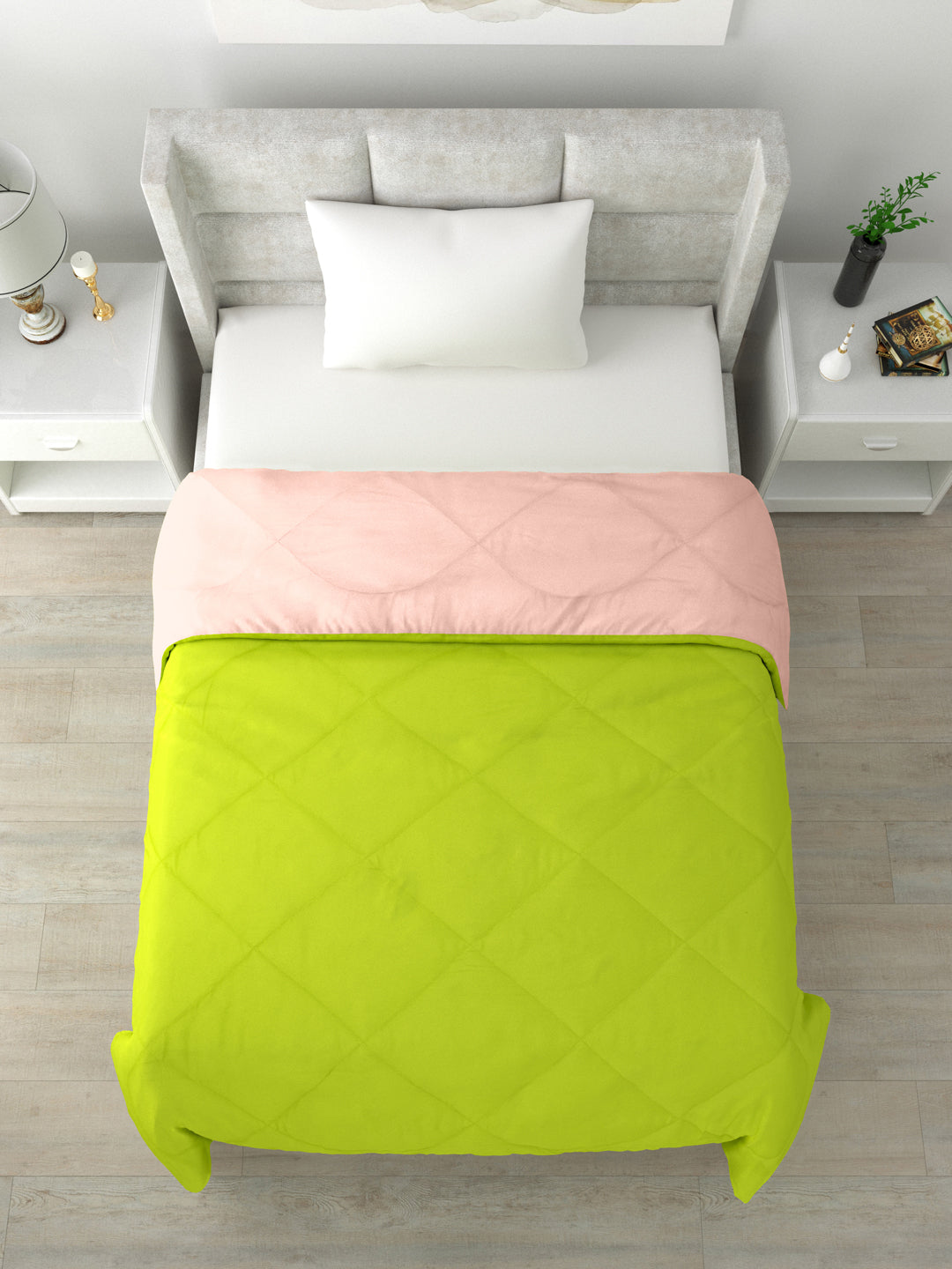 Reversible Single Bed Comforter 200 GSM 60x90 Inches (Peach & Green)