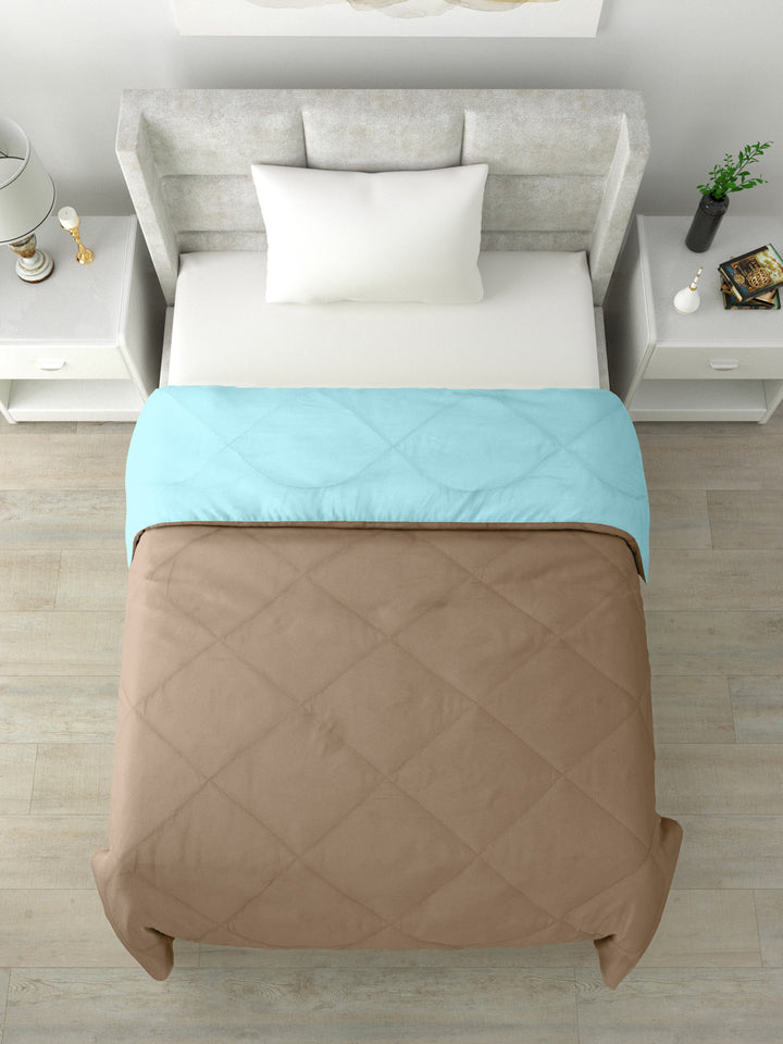 Reversible Single Bed Comforter 200 GSM 60x90 Inches (Aqua Blue & Taupe)