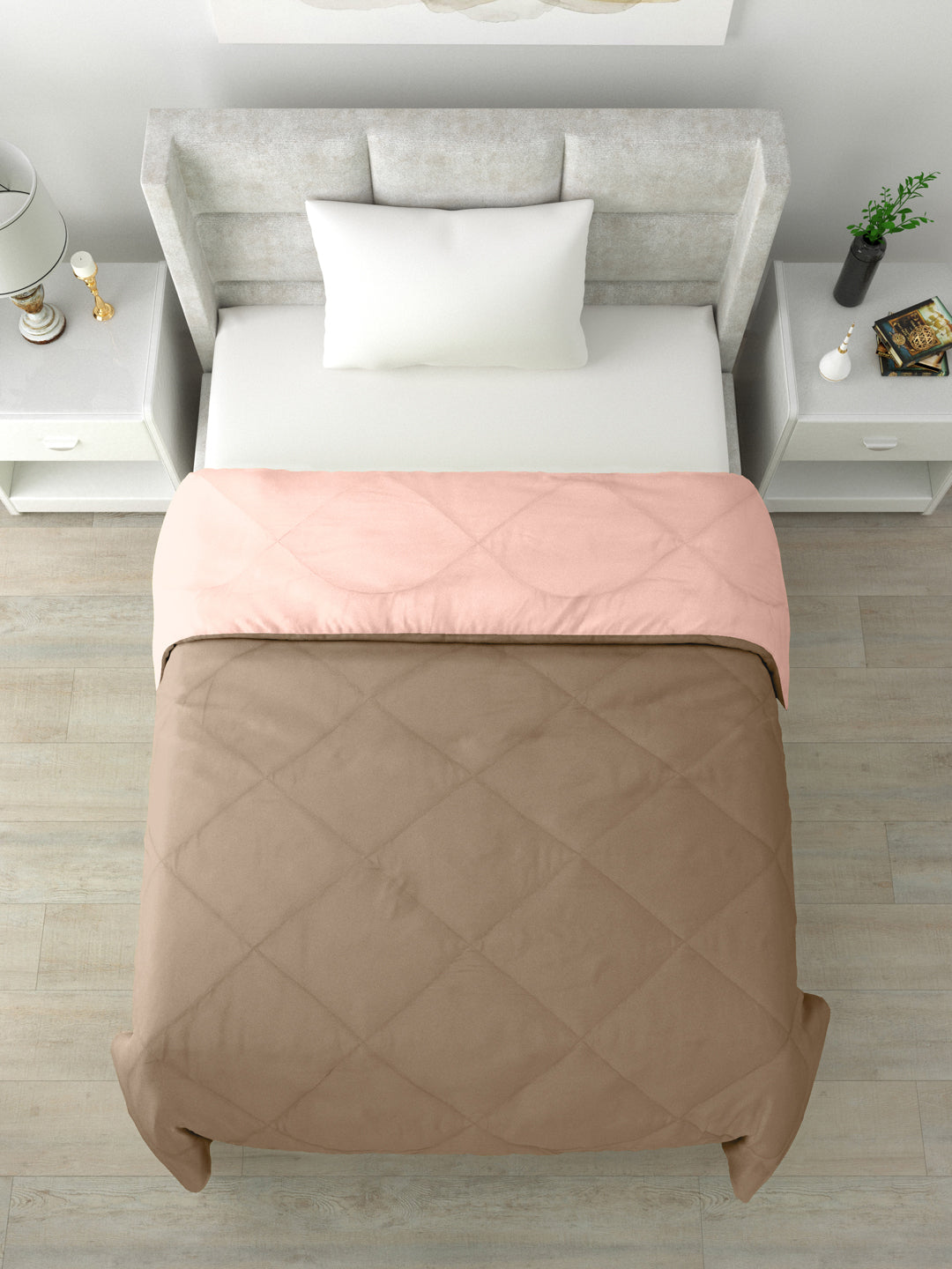 Reversible Single Bed Comforter 200 GSM 60x90 Inches (Peach & Taupe)