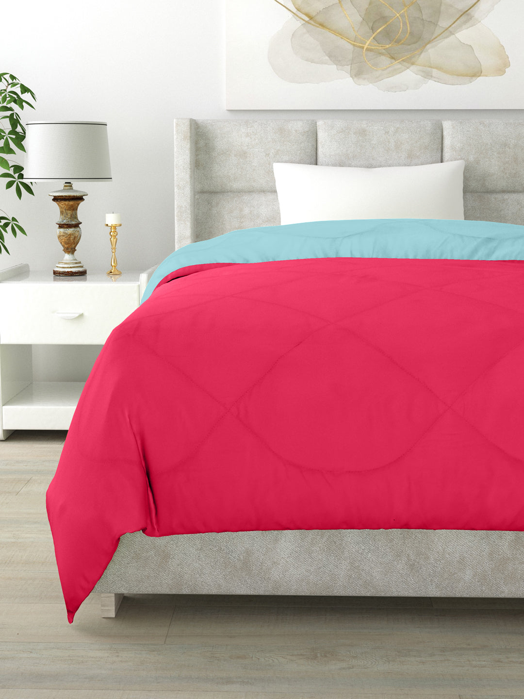Reversible Single Bed Comforter 200 GSM 60x90 Inches (Pink & Aqua Blue)