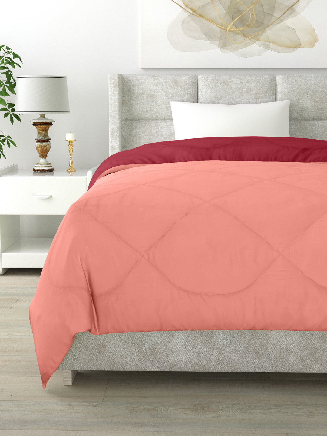Reversible Single Bed Comforter 200 GSM 60x90 Inches (Candy Peach & Maroon)