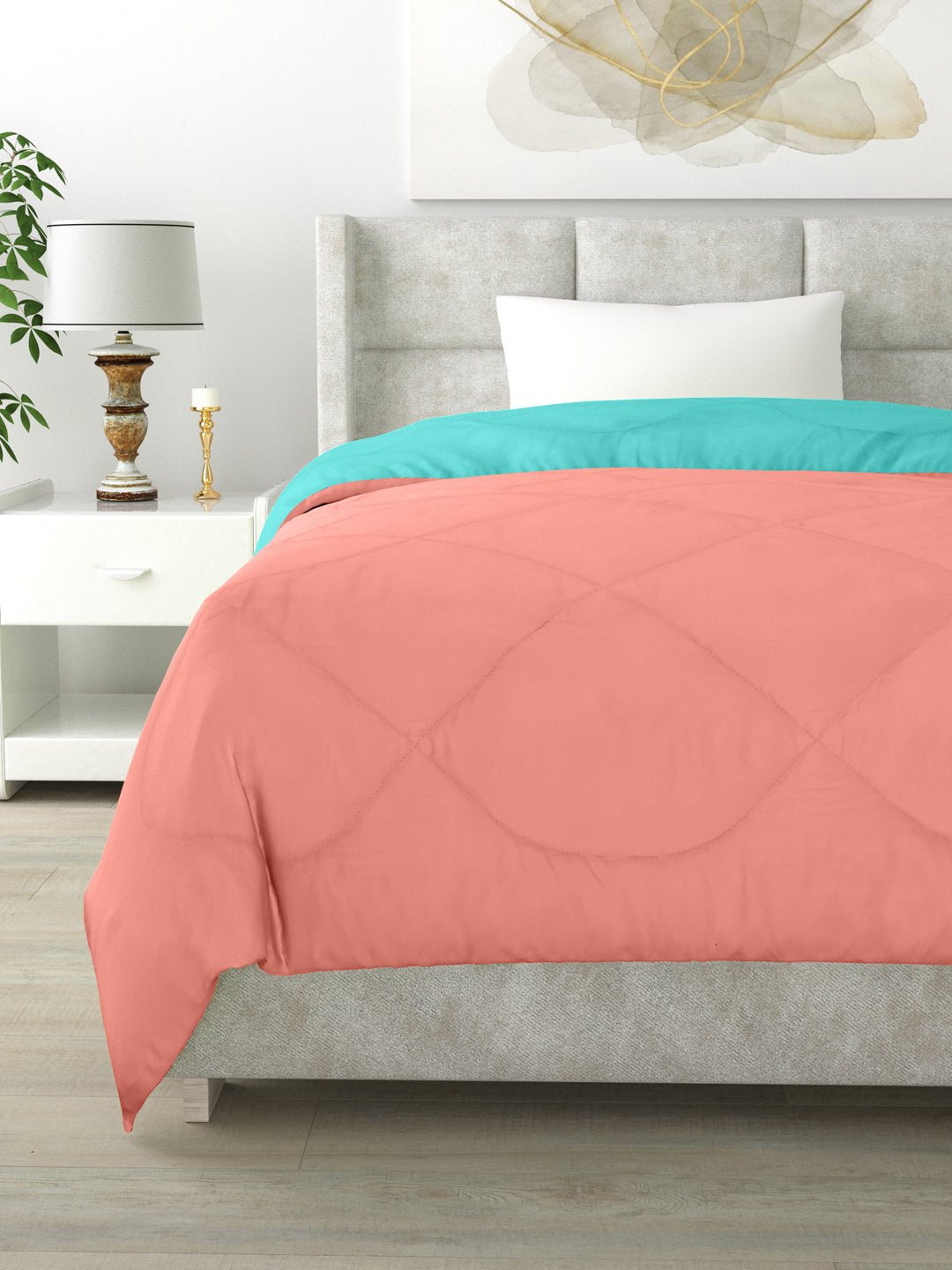 Reversible Single Bed Comforter 200 GSM 60x90 Inches (Candy Peach & Sea Green)