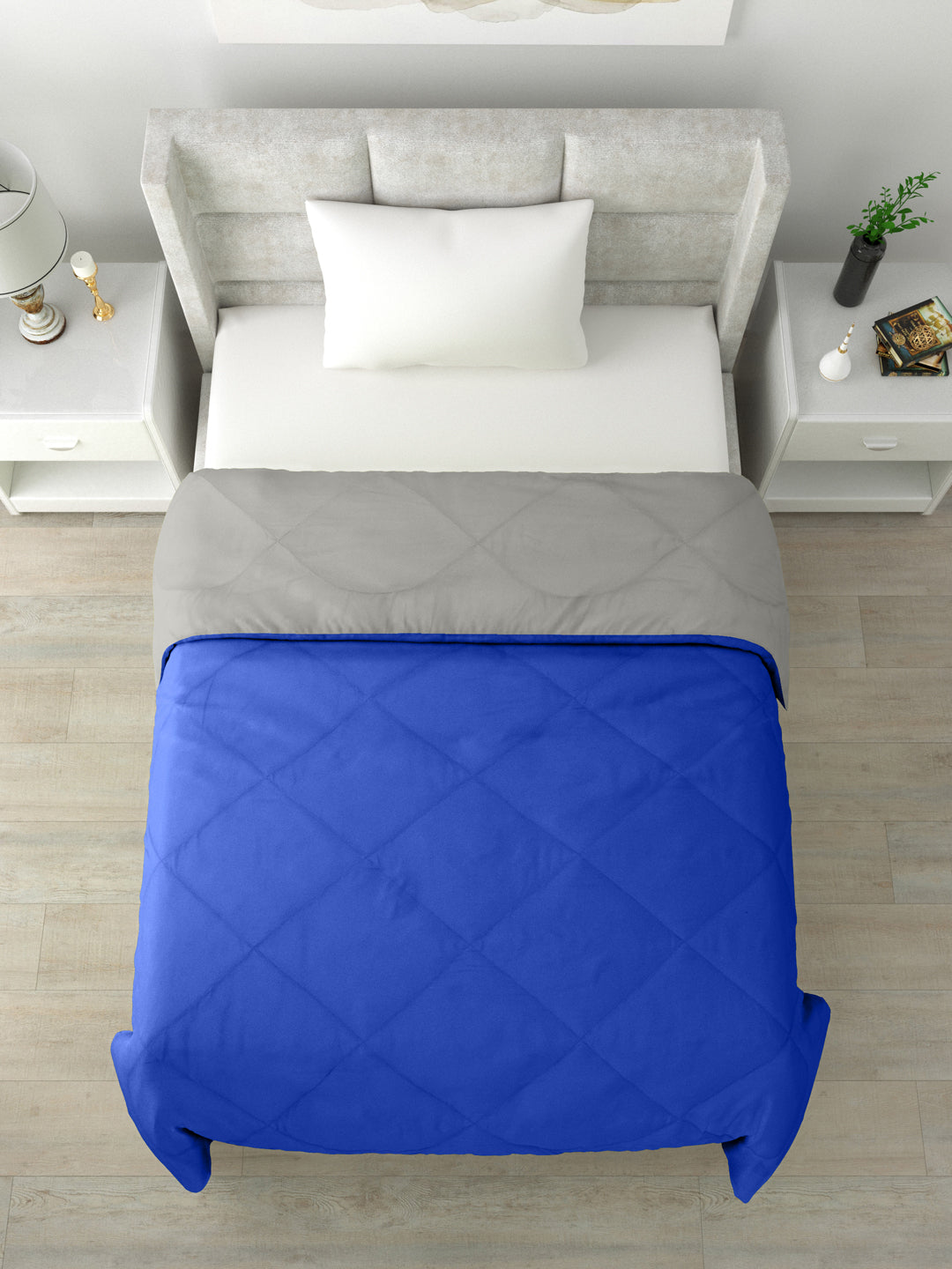 Reversible Single Bed Comforter 200 GSM 60x90 Inches (Grey & Blue)