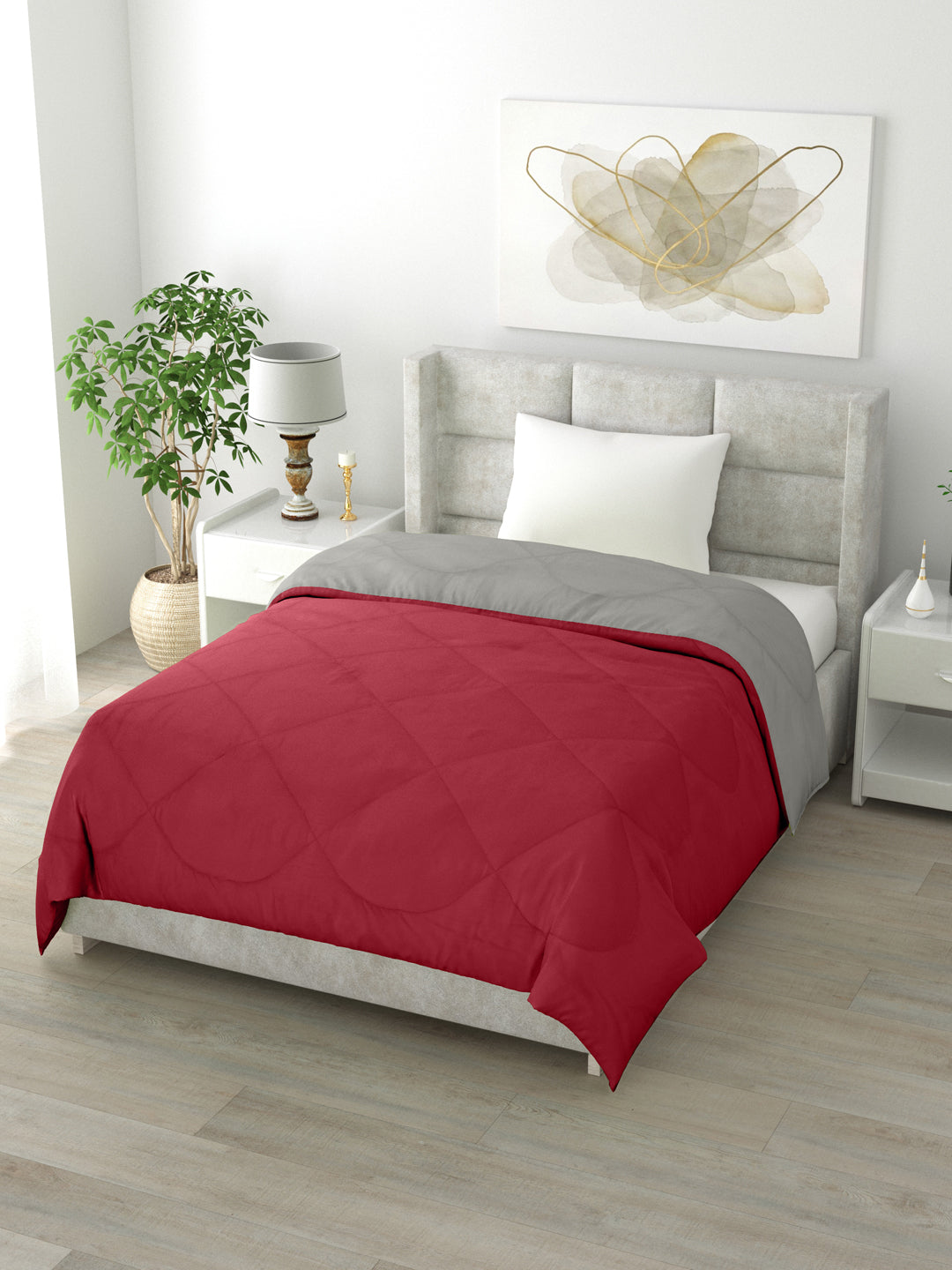 Reversible Single Bed Comforter 200 GSM 60x90 Inches (Grey & Maroon)