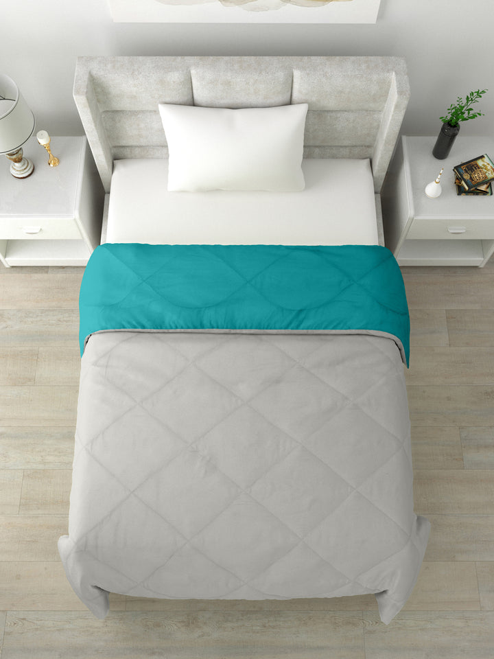 Reversible Single Bed Comforter 200 GSM 60x90 Inches (Grey & Cyan)