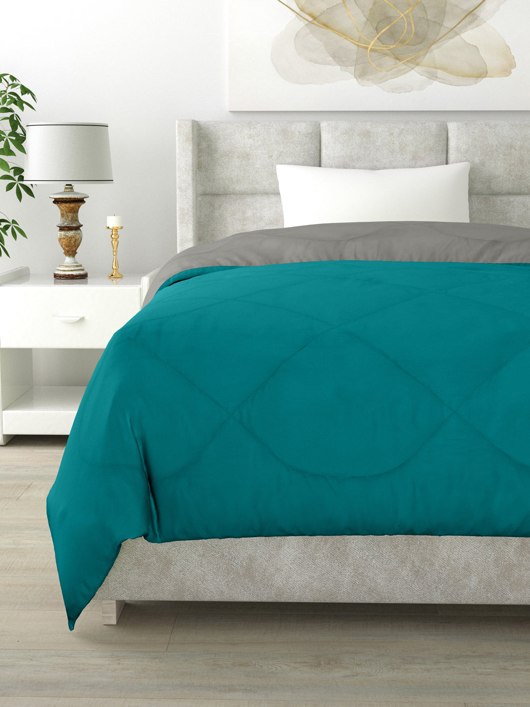 Reversible Single Bed Comforter 200 GSM 60x90 Inches (Grey & Cyan)