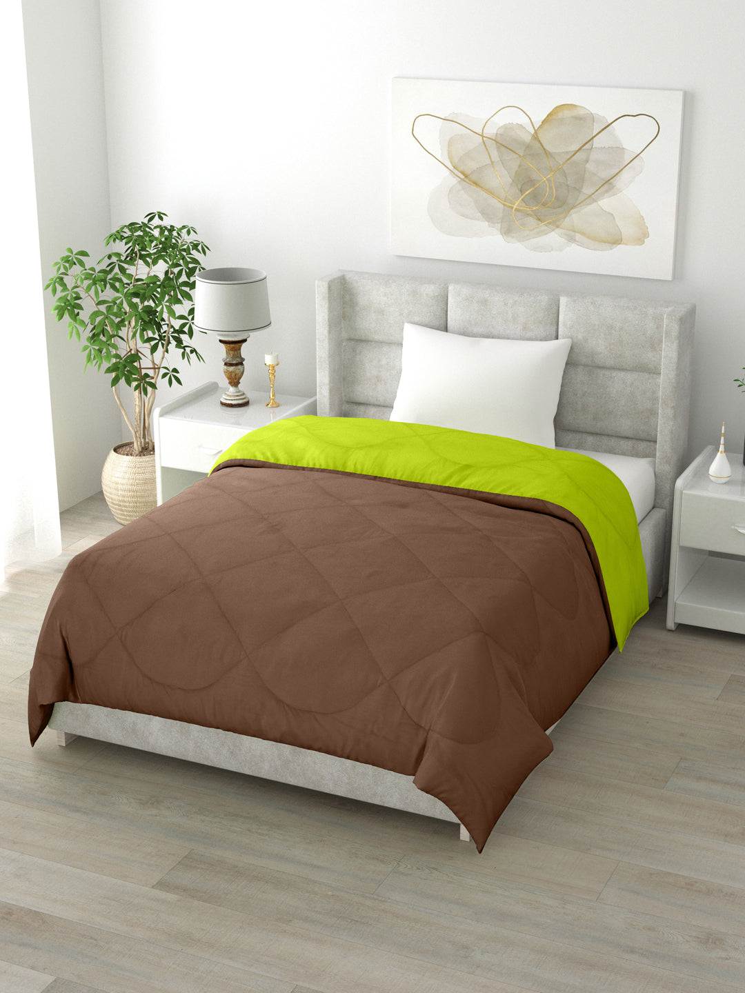 Reversible Single Bed Comforter 200 GSM 60x90 Inches (Brown & Green)