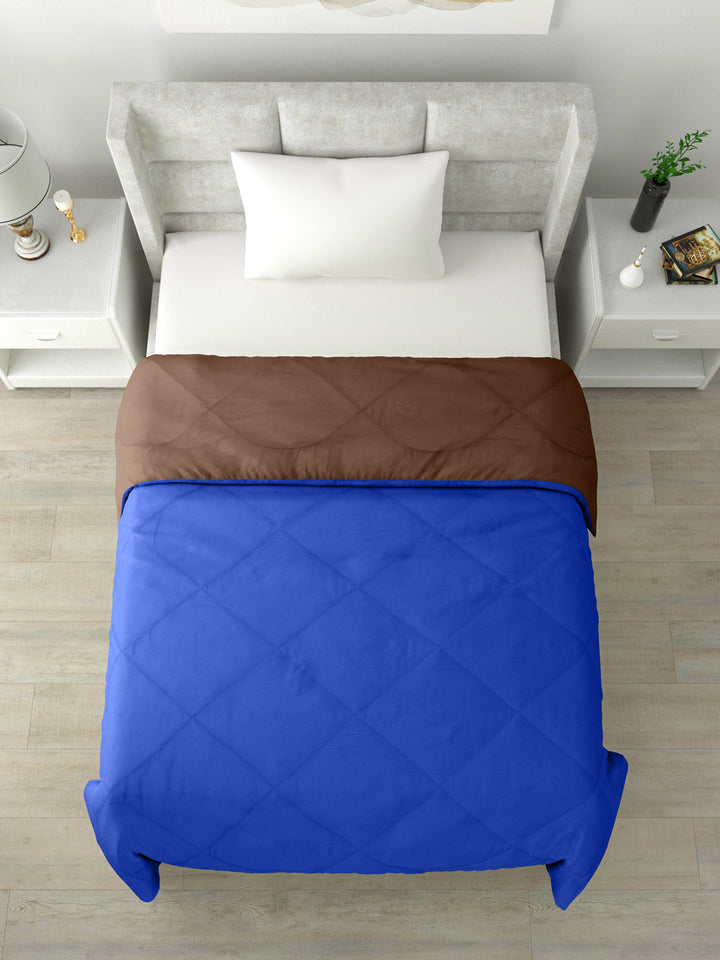 Reversible Single Bed Comforter 200 GSM 60x90 Inches (Brown & Blue)