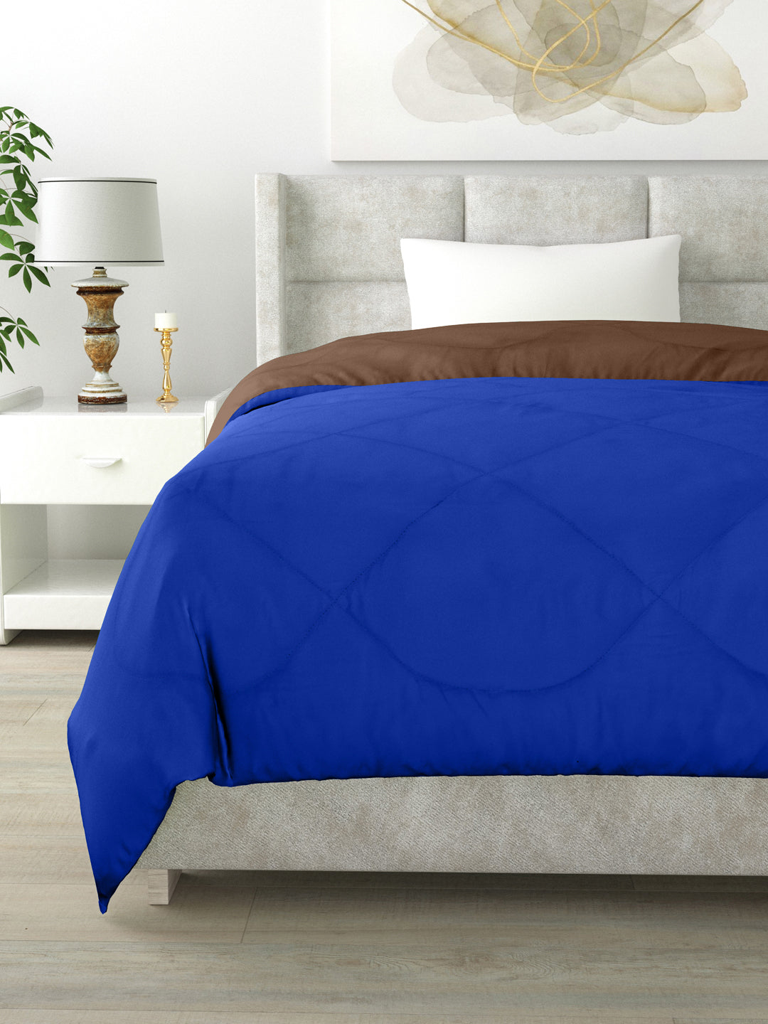 Reversible Single Bed Comforter 200 GSM 60x90 Inches (Brown & Blue)