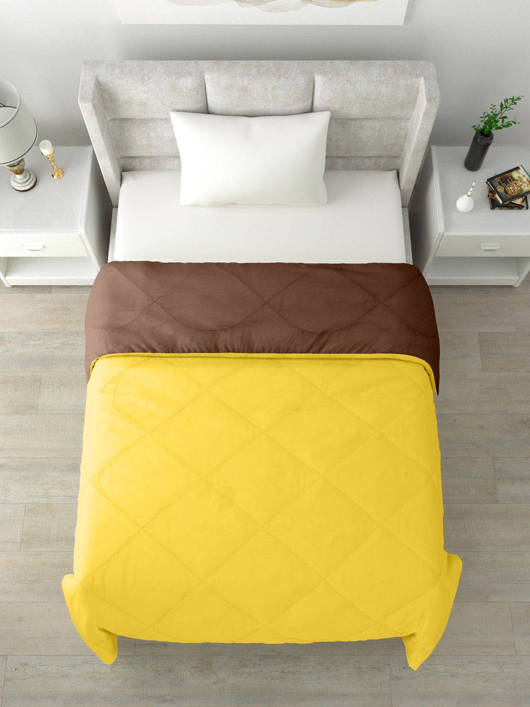 Reversible Single Bed Comforter 200 GSM 60x90 Inches (Brown & Yellow)