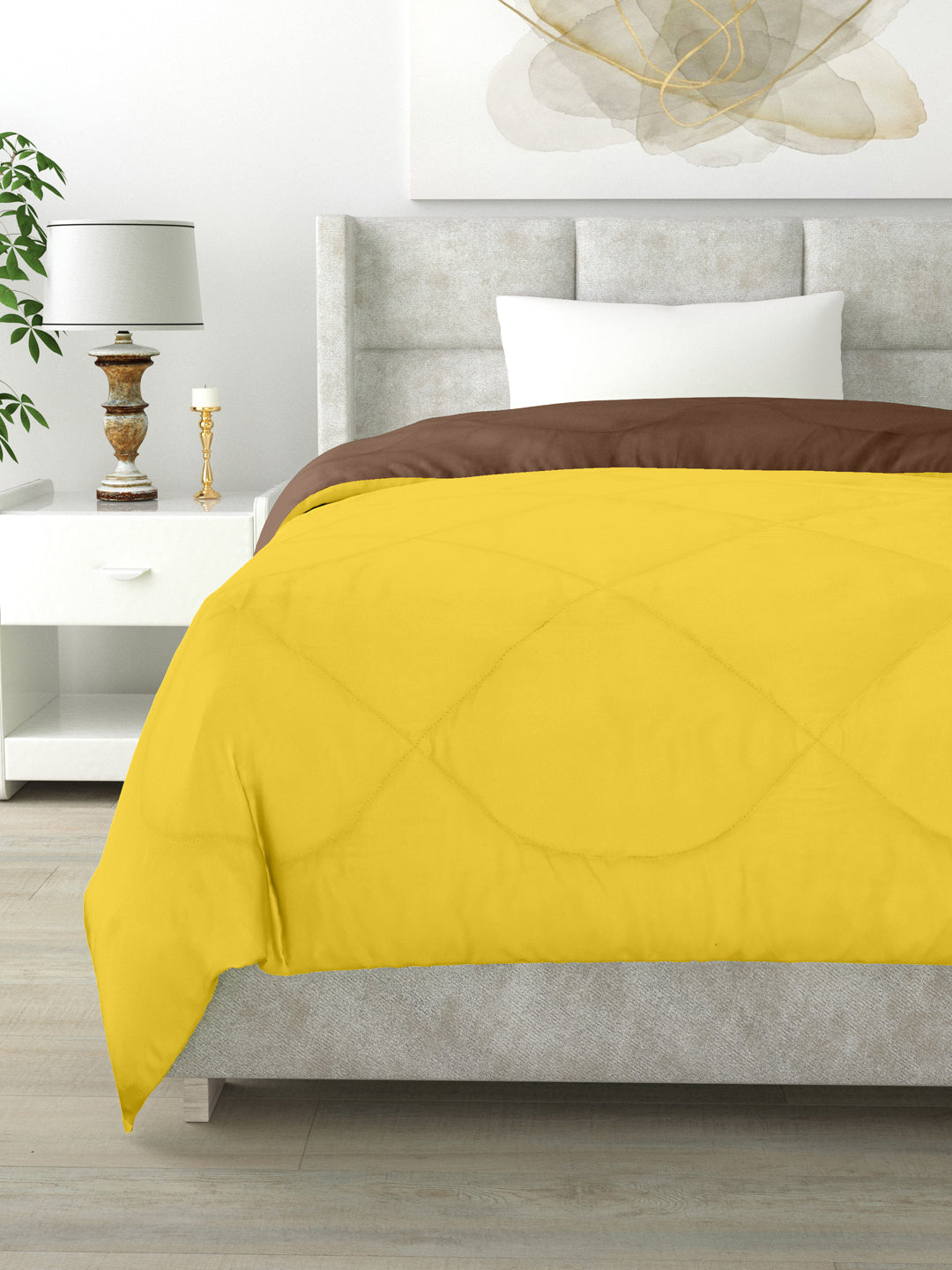 Reversible Single Bed Comforter 200 GSM 60x90 Inches (Brown & Yellow)