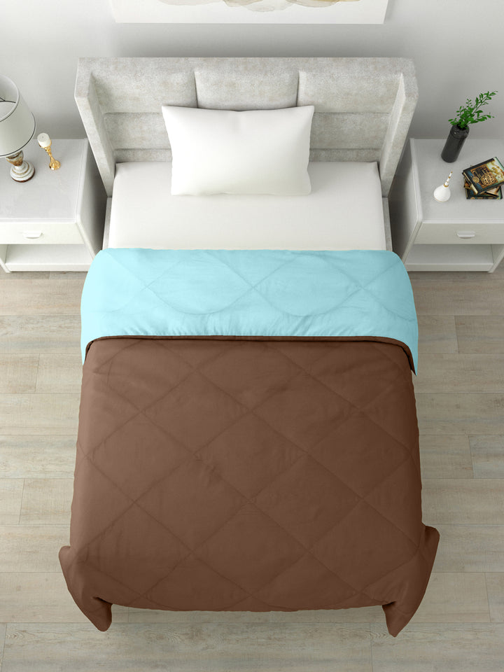 Reversible Single Bed Comforter 200 GSM 60x90 Inches (Brown & Aqua Blue)