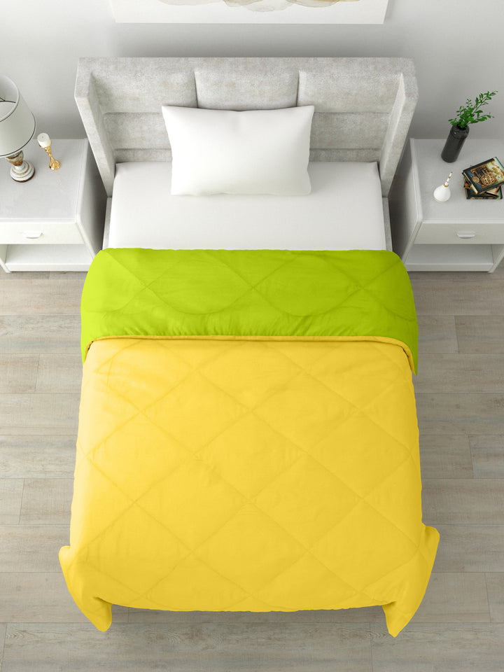 Reversible Single Bed Comforter 200 GSM 60x90 Inches (Green & Yellow)
