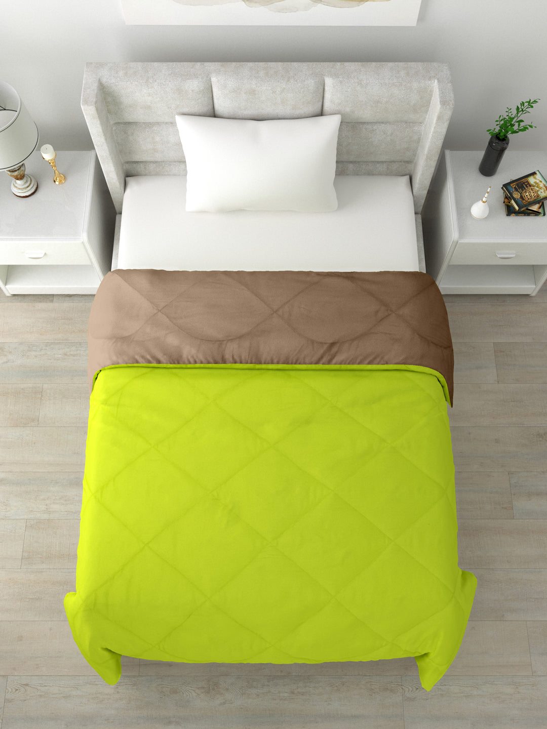 Reversible Single Bed Comforter 200 GSM 60x90 Inches (Green & Taupe)