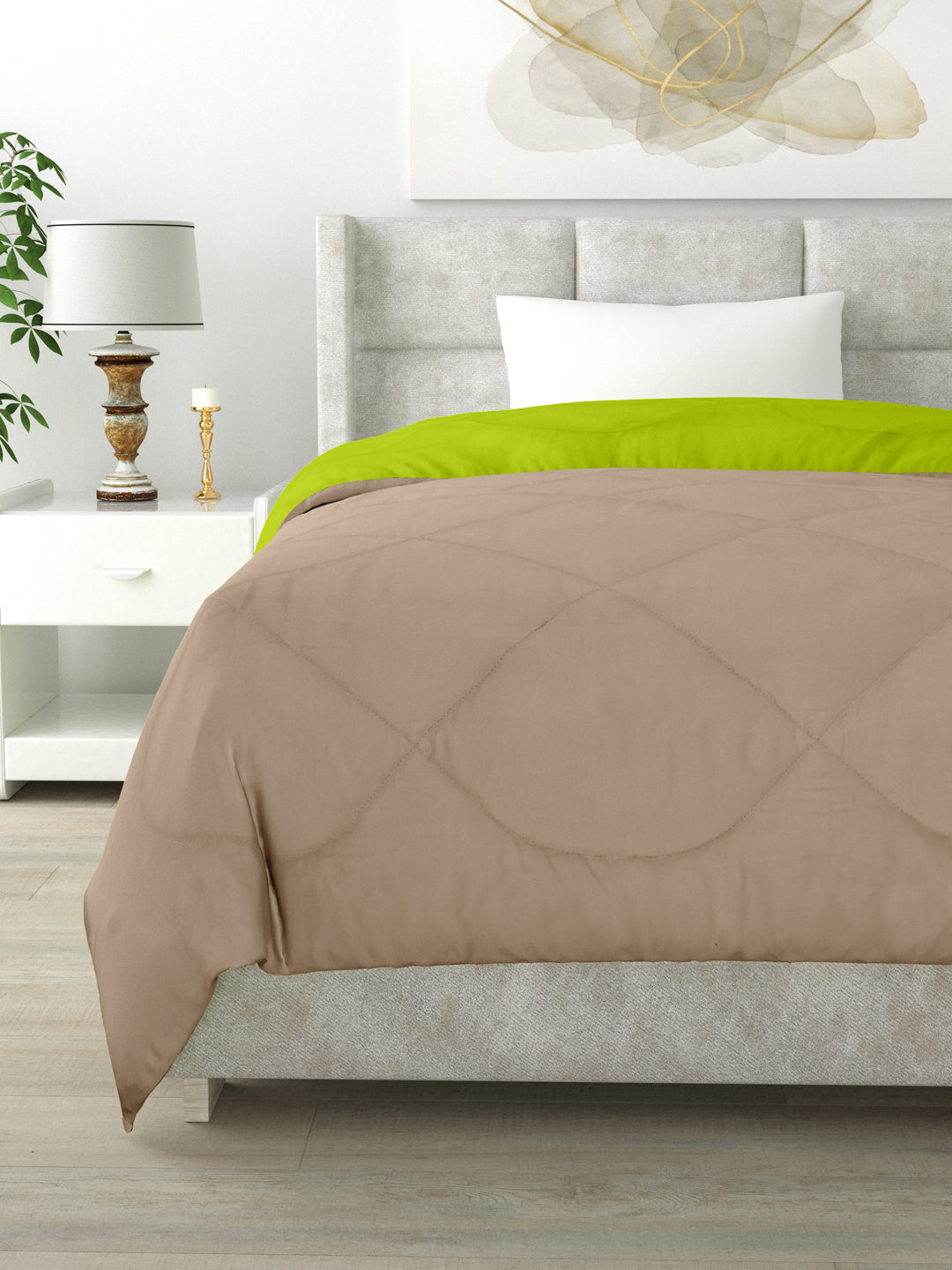 Reversible Single Bed Comforter 200 GSM 60x90 Inches (Green & Taupe)