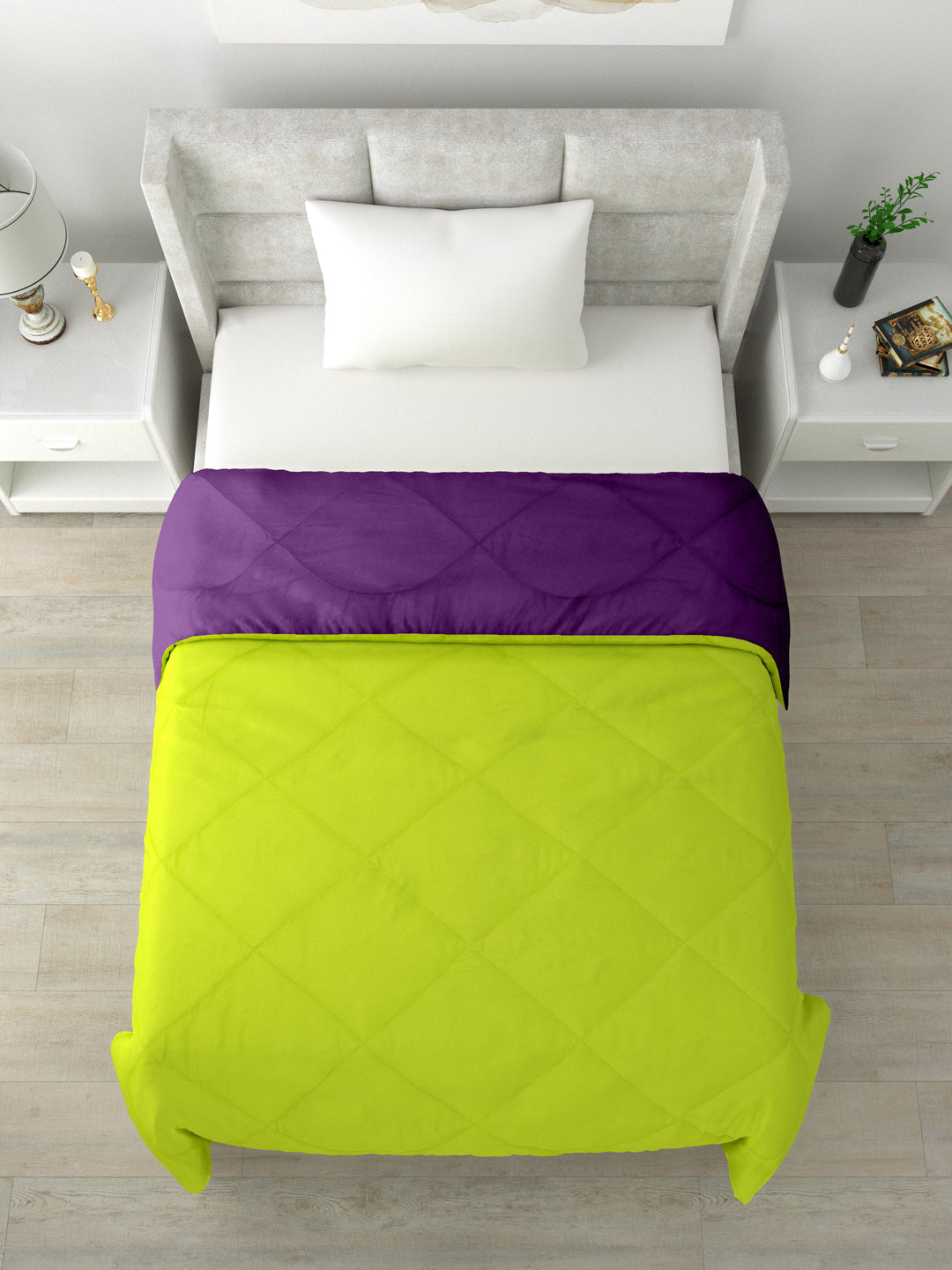 Reversible Single Bed Comforter 200 GSM 60x90 Inches (Green & Purple)