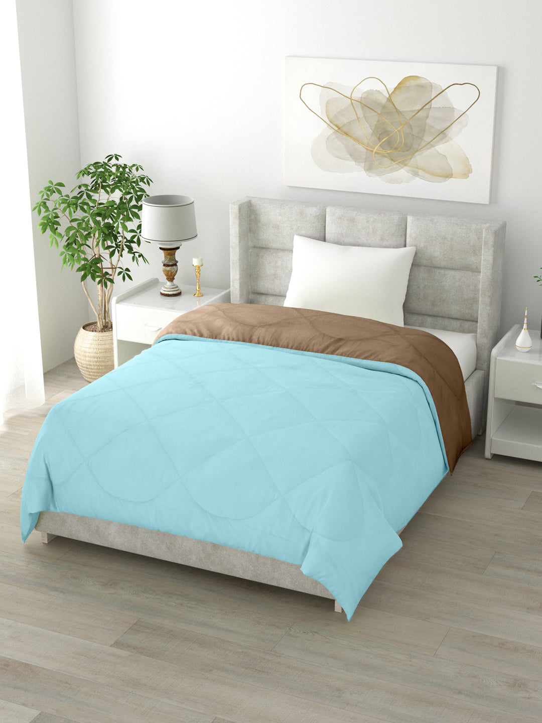Reversible Single Bed Comforter 200 GSM 60x90 Inches (Taupe & Aqua Blue)