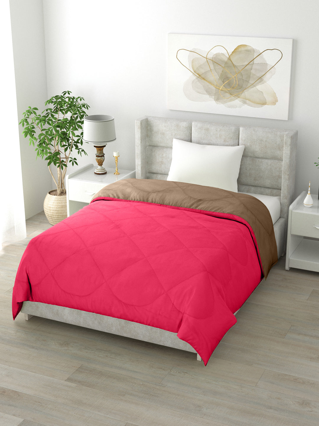 Reversible Single Bed Comforter 200 GSM 60x90 Inches (Taupe & Pink)