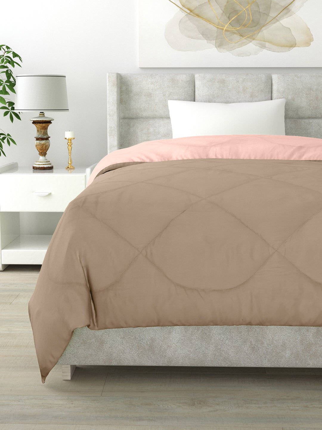 Reversible Single Bed Comforter 200 GSM 60x90 Inches (Taupe & Peach)