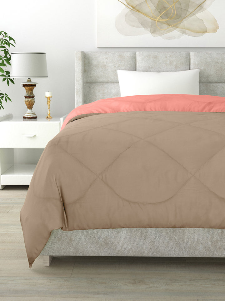 Reversible Single Bed Comforter 200 GSM 60x90 Inches (Taupe & Candy Peach)
