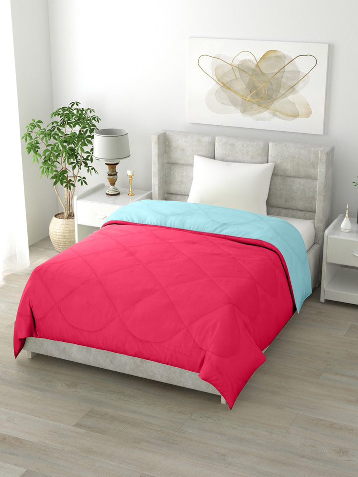 Reversible Single Bed Comforter 200 GSM 60x90 Inches (Aqua Blue & Pink)