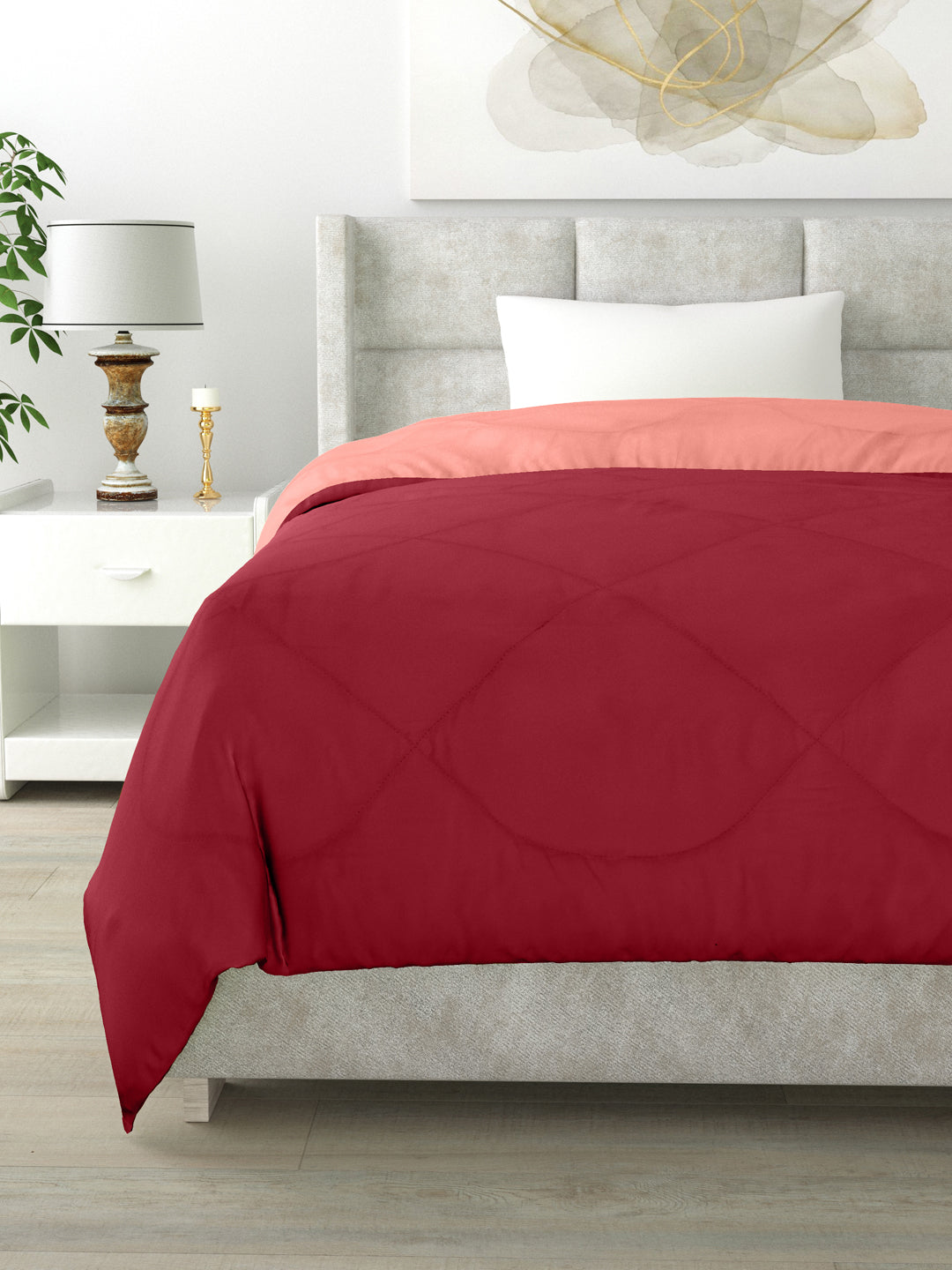 Reversible Single Bed Comforter 200 GSM 60x90 Inches (Maroon & Candy Peach)