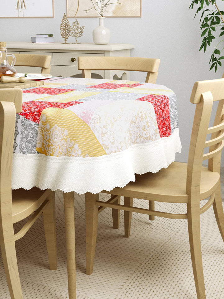6 Seater Oval Dining Table Cover; 60x90 Inches; Material - PVC; Anti Slip; Grey, Beige & Red Checks