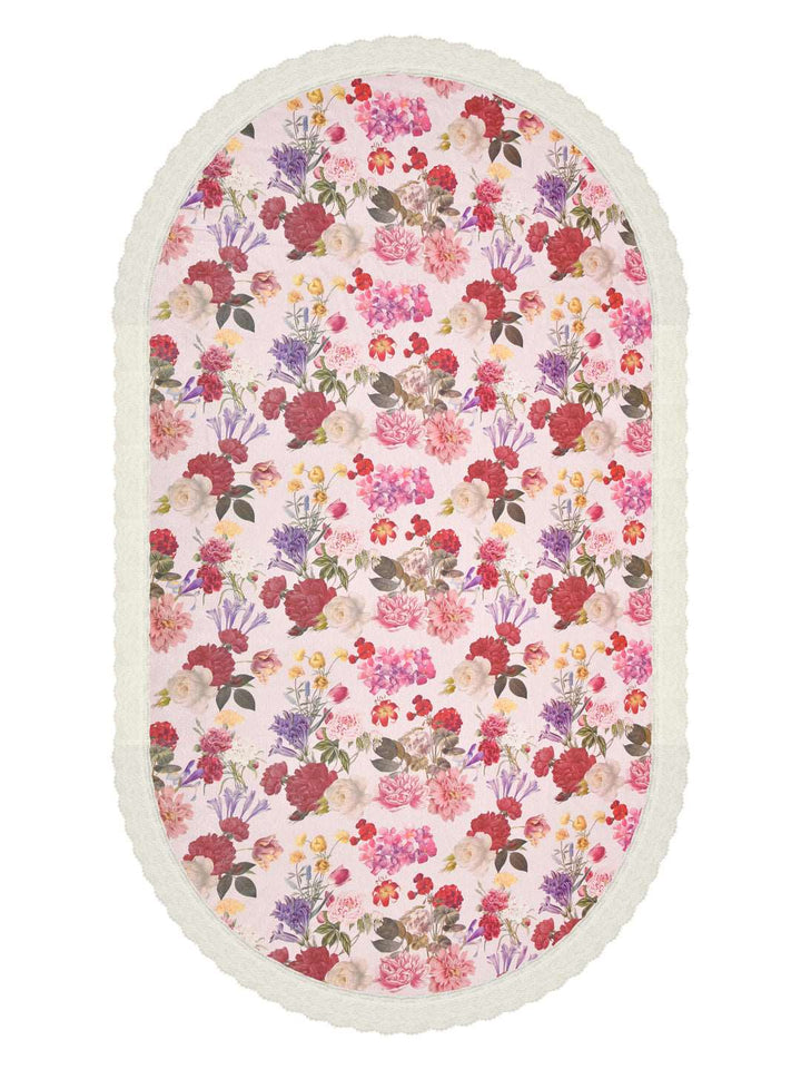 6 Seater Oval Dining Table Cover; 60x90 Inches; Material - PVC; Anti Slip; Multicolor Flowers