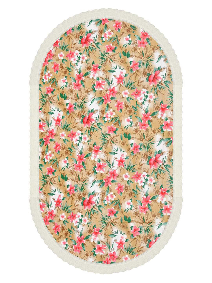 6 Seater Oval Dining Table Cover; 60x90 Inches; Material - PVC; Anti Slip; Red Sunflowers