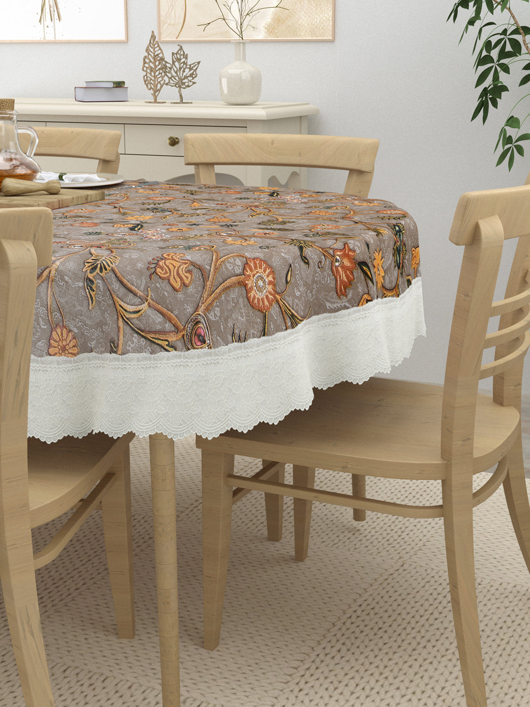 6 Seater Oval Dining Table Cover; 60x90 Inches; Material - PVC; Anti Slip; Golden Yellow Flowers