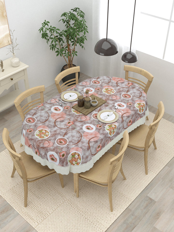 Oval Dining Table Cover; Material - PVC; Anti Slip; Circles With Sunflowers