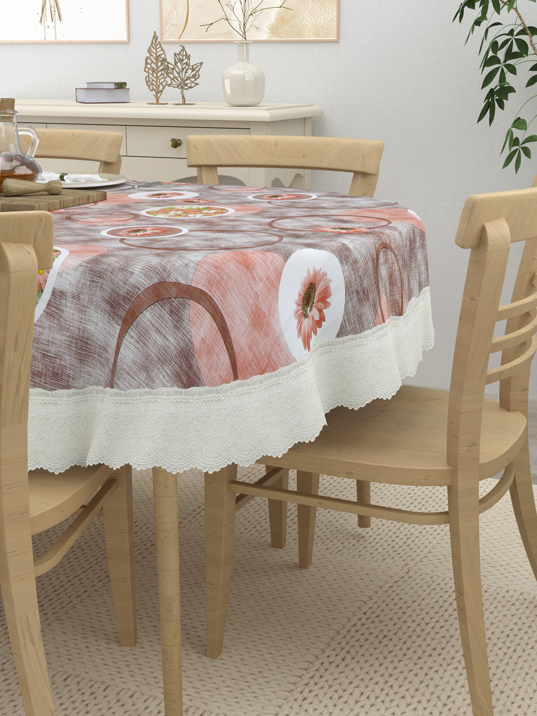 Oval Dining Table Cover; Material - PVC; Anti Slip; Circles With Sunflowers