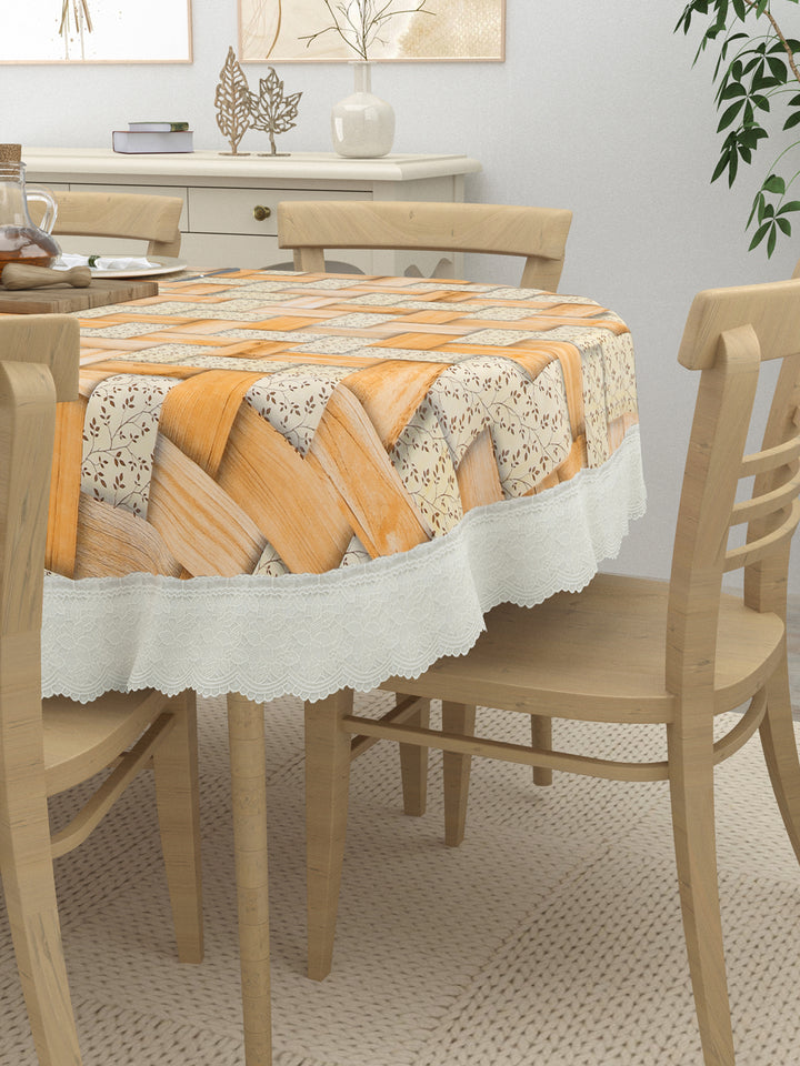 Oval Dining Table Cover; Material - PVC; Anti Slip; Yellow Wood & Flowers