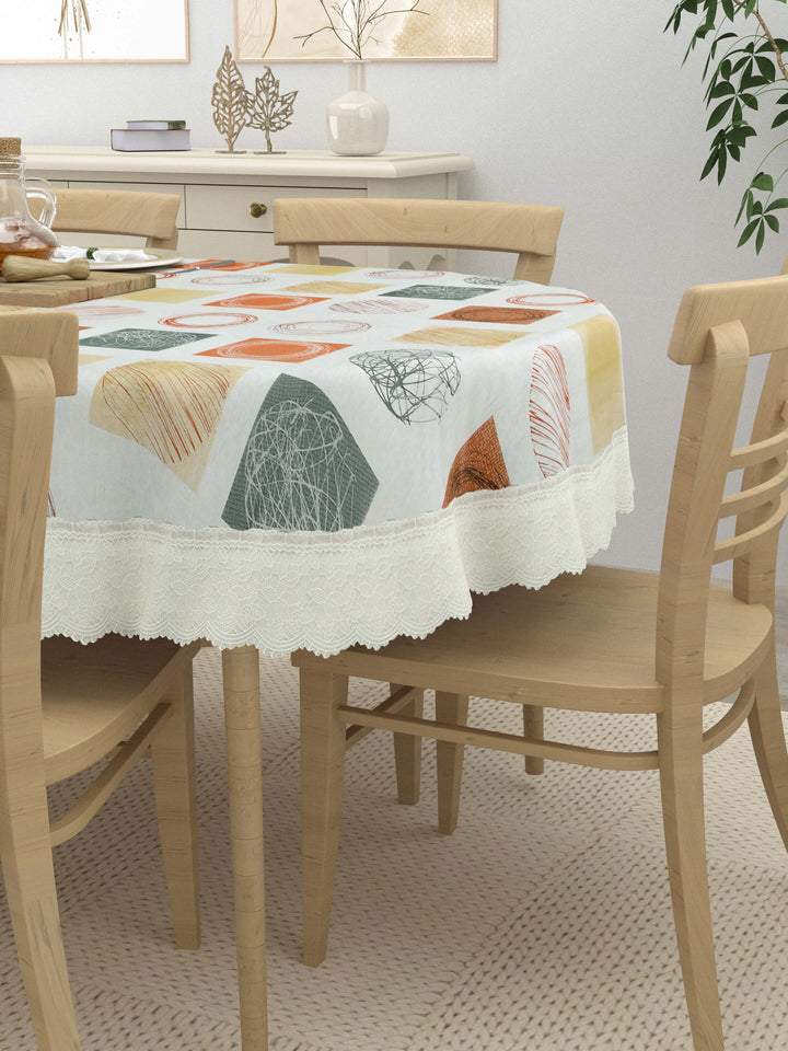 Oval Dining Table Cover; Material - PVC; Anti Slip; Multicolor Squares & Circles