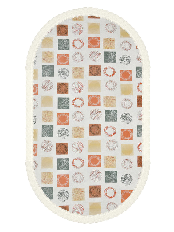 Oval Dining Table Cover; Material - PVC; Anti Slip; Multicolor Squares & Circles