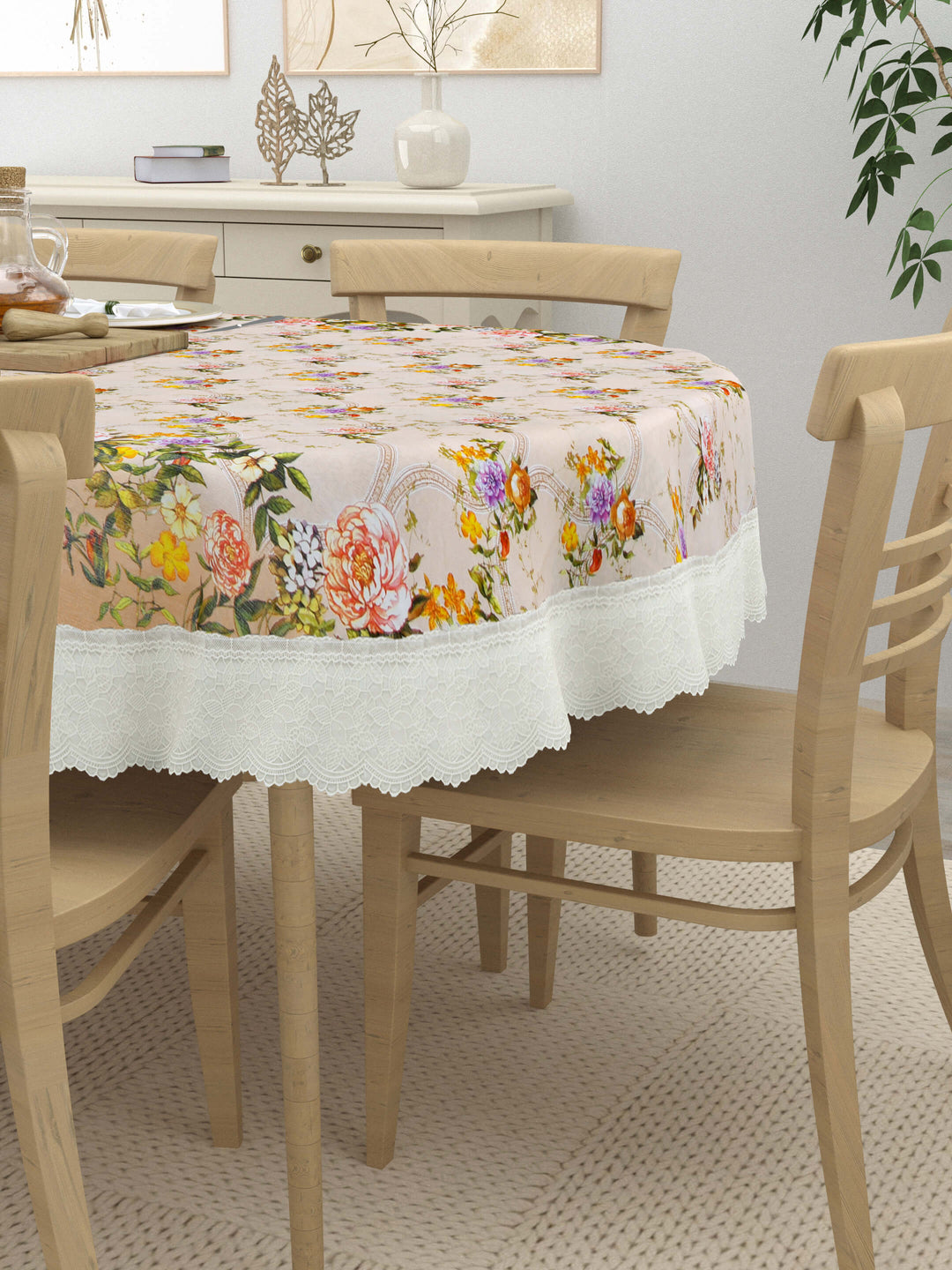 Oval Dining Table Cover; Material - PVC; Anti Slip; Yellow Orange Flowers