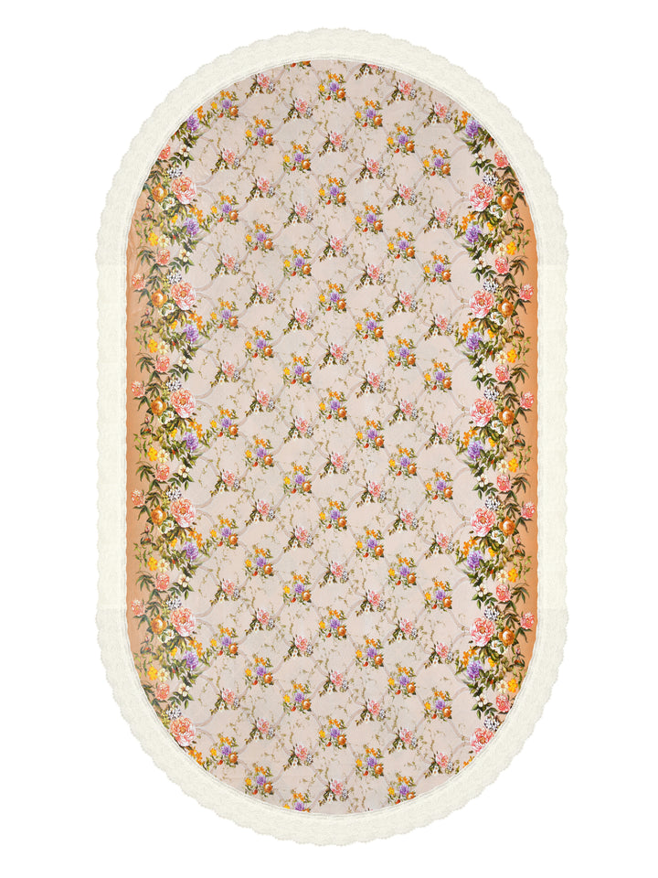 Oval Dining Table Cover; Material - PVC; Anti Slip; Yellow Orange Flowers