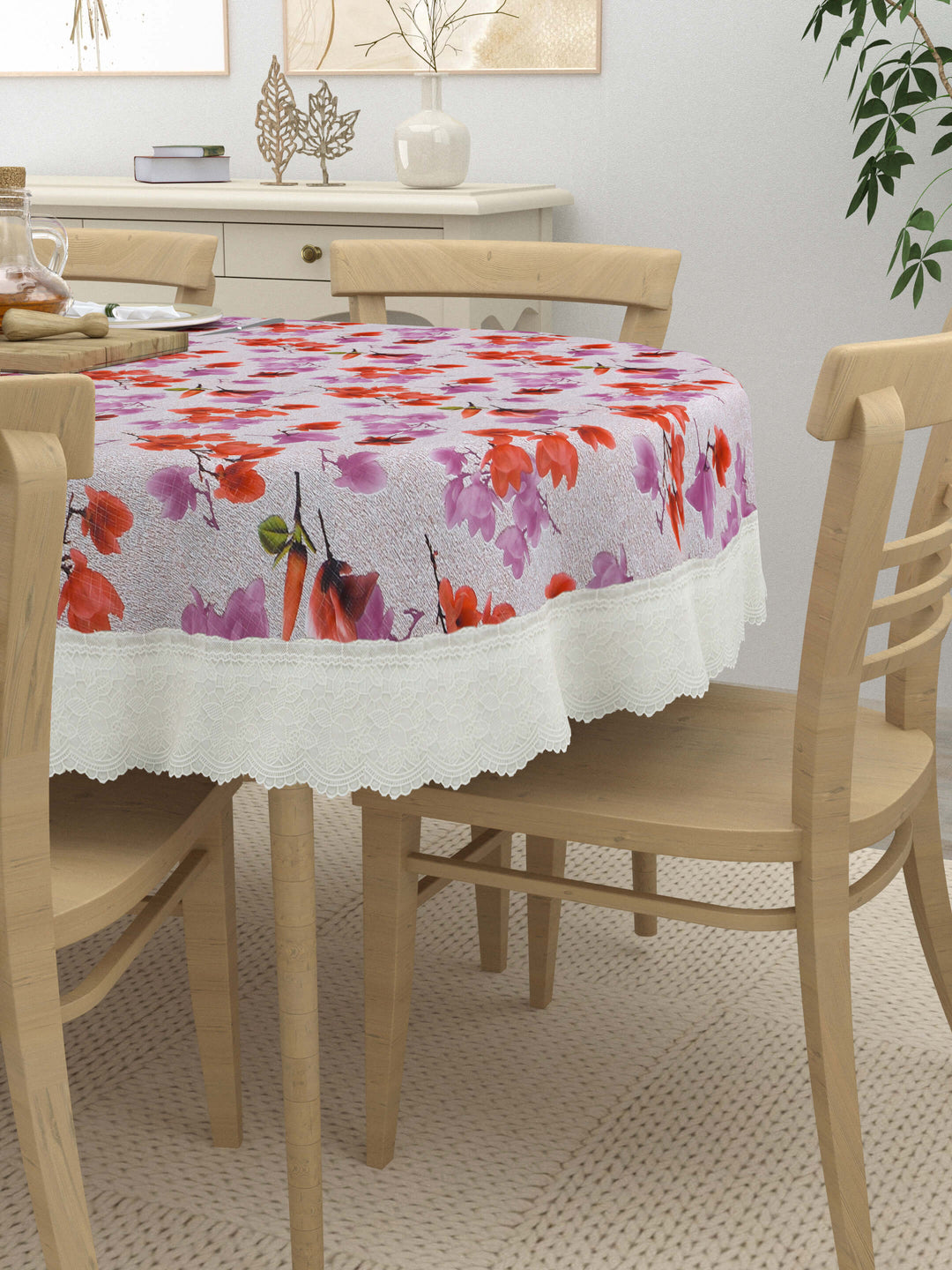 Oval Dining Table Cover; Material - PVC; Anti Slip; Orange & Red Tulips