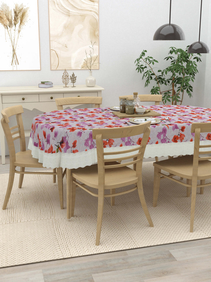 Oval Dining Table Cover; Material - PVC; Anti Slip; Orange & Red Tulips