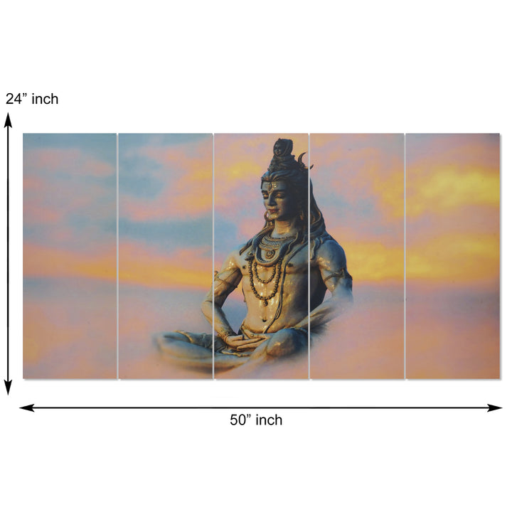Set Of 5 Pcs 3D Wall Painting With Frame; 24x50 Inches; Shiv In Clouds