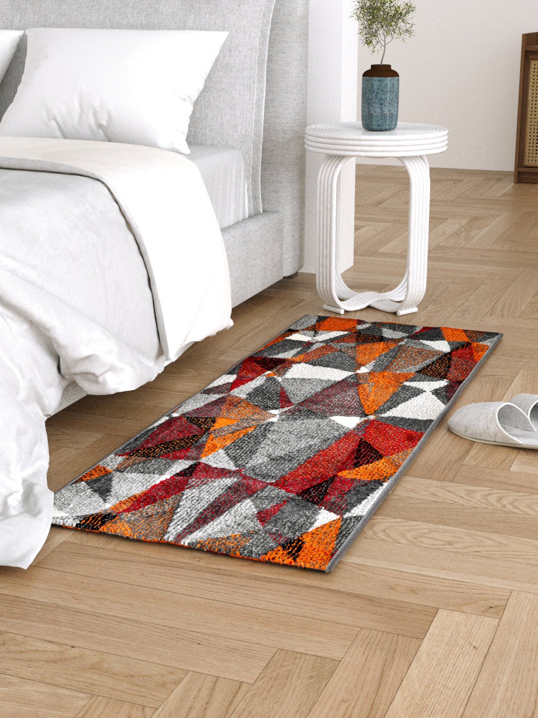 Bedside Runner Carpet Rug With Anti Skid Backing; 57x140 cms; Multicolor Triangles