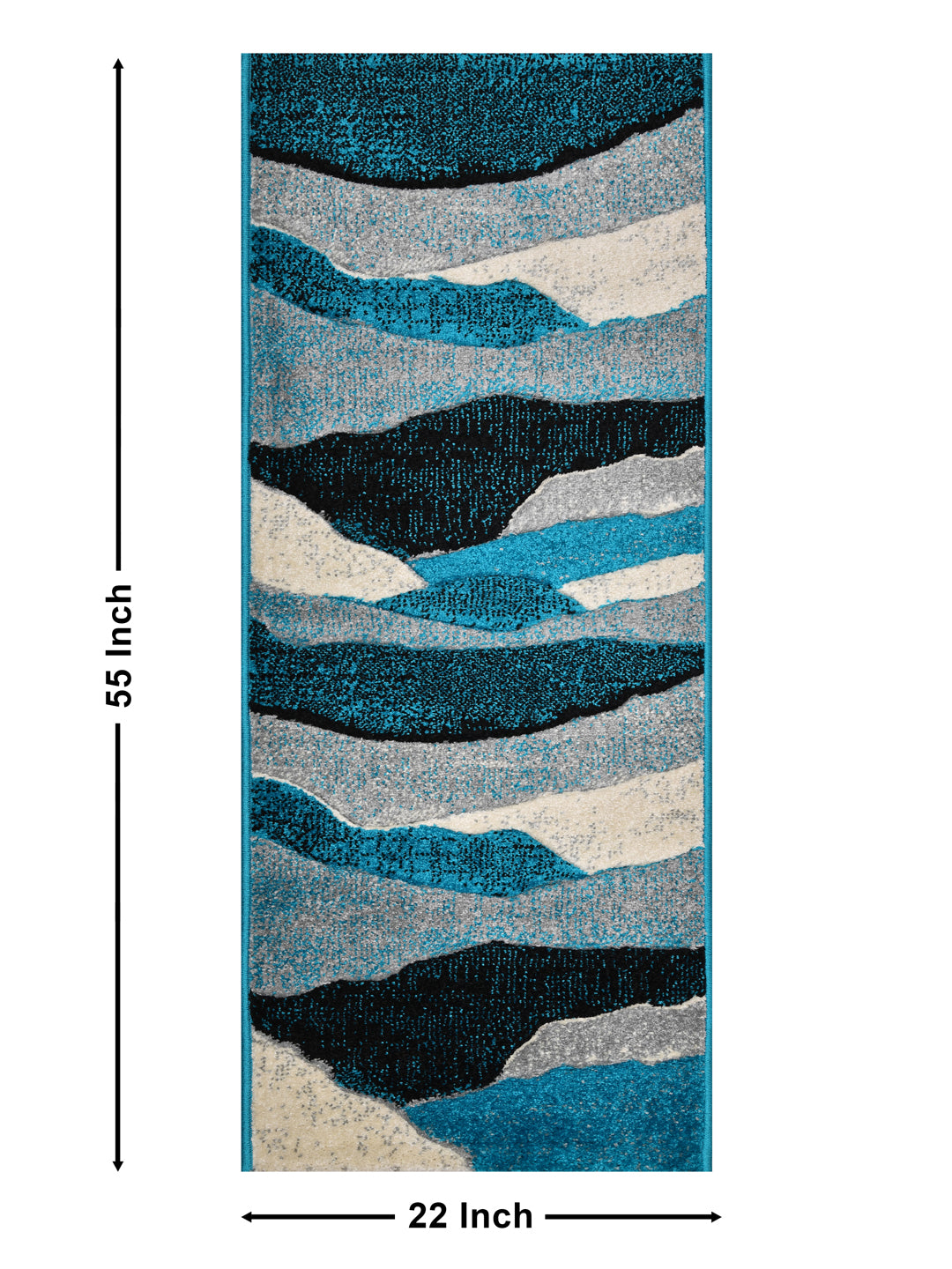 Bedside Runner Carpet Rug With Anti Skid Backing; 57x140 cms; Blue White Abstract