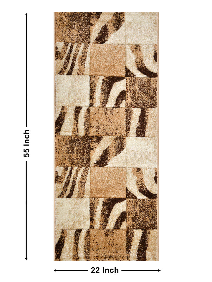 Bedside Runner Carpet Rug With Anti Skid Backing; 57x140 cms; Beige Brown Checks