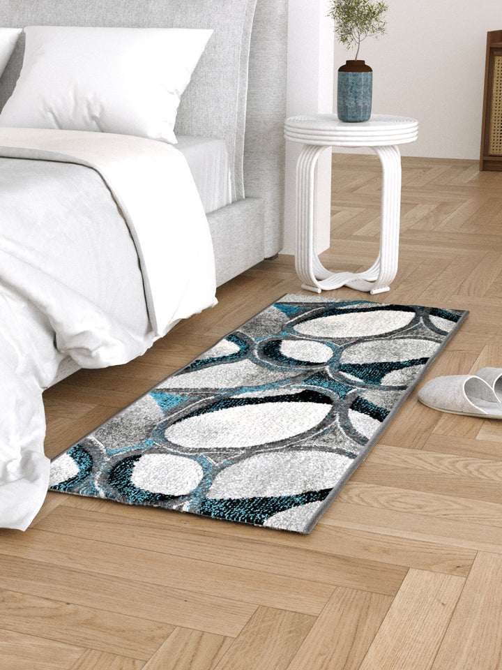 Bedside Runner Carpet Rug With Anti Skid Backing; 57x140 cms; Blue Grey