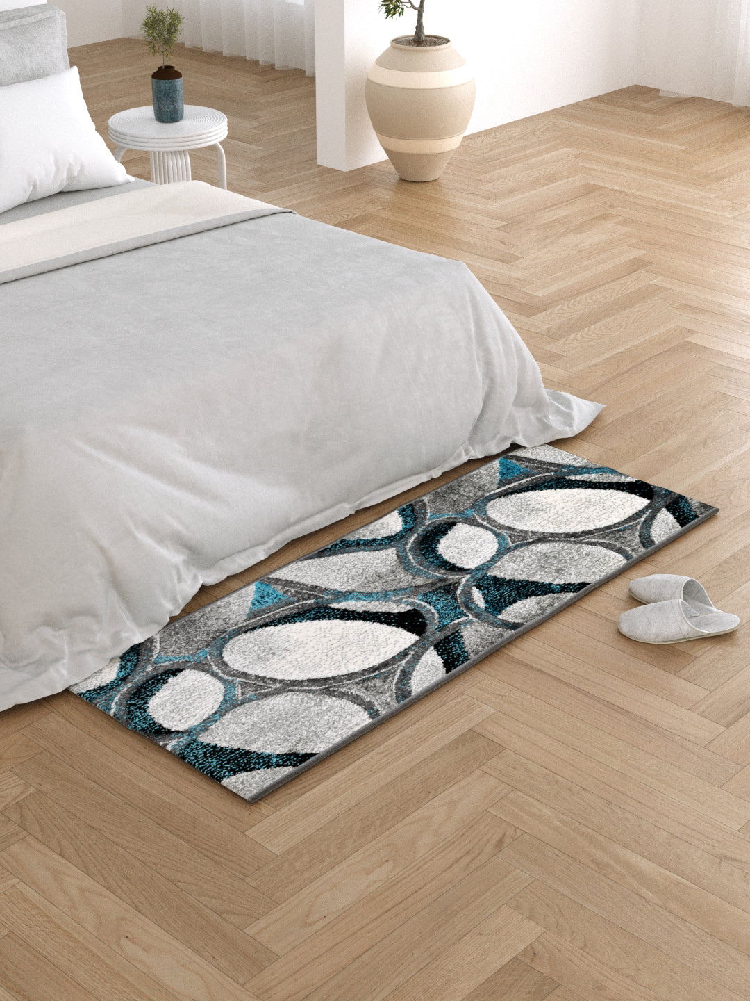 Bedside Runner Carpet Rug With Anti Skid Backing; 57x140 cms; Blue Grey