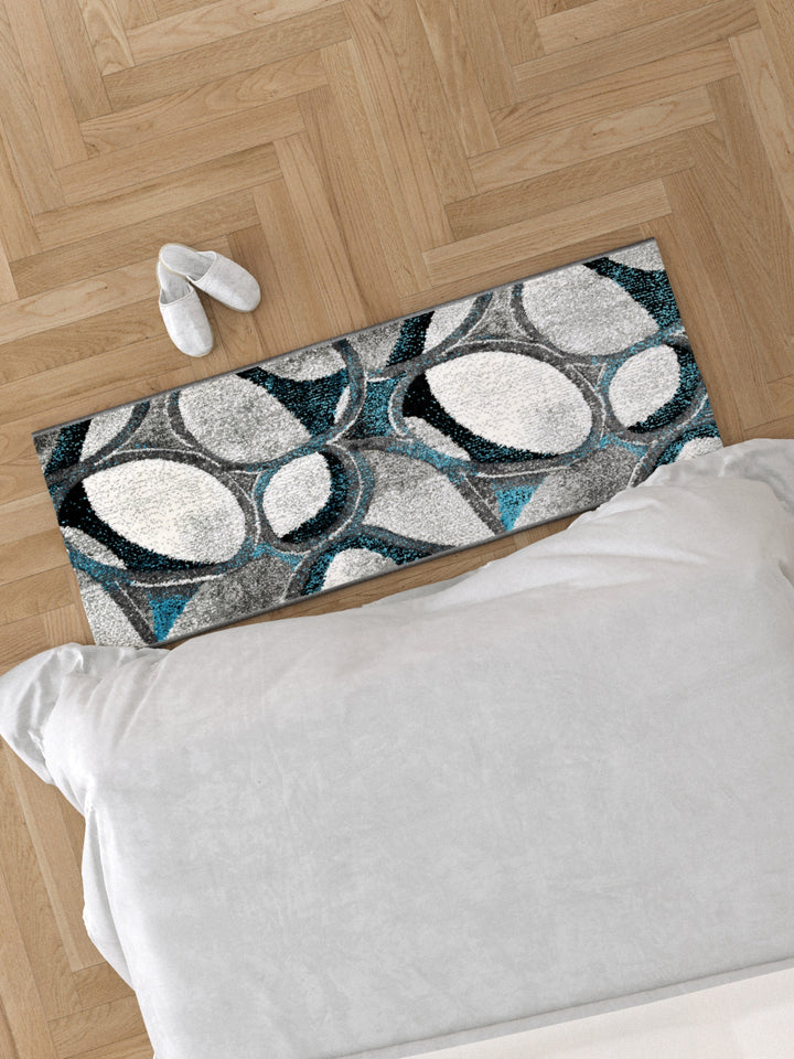 Bedside Runner Carpet Rug With Anti Skid Backing; 57x140 cms; Blue Grey
