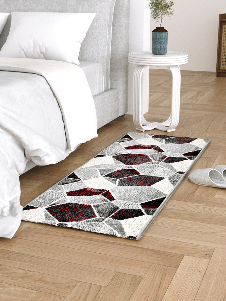 Bedside Runner Carpet Rug With Anti Skid Backing; 57x140 cms; Grey White Diagonals