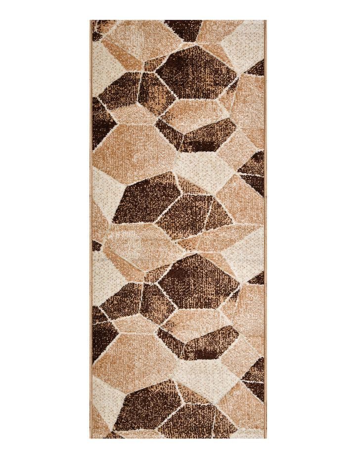 Bedside Runner Carpet Rug With Anti Skid Backing; 57x140 cms; Beige Brown Triangles