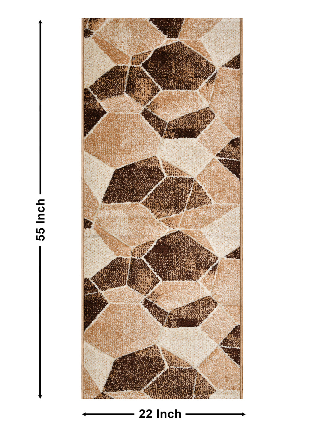 Bedside Runner Carpet Rug With Anti Skid Backing; 57x140 cms; Beige Brown Triangles