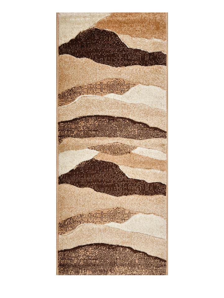 Bedside Runner Carpet Rug With Anti Skid Backing; 57x140 cms; Brown Beige Abstract